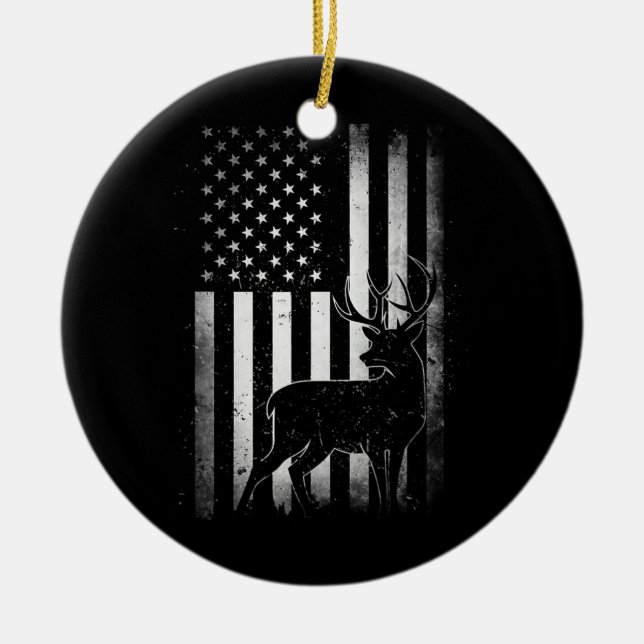 Hunting Hunters Deer USA US American Flag Camo Ceramic Ornament (Front)