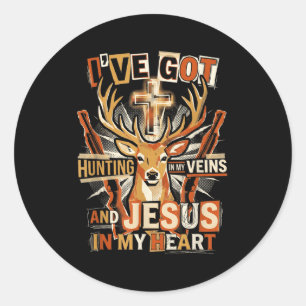 Hunting In My Veins Jesus In Heart Christian Deer Classic Round Sticker