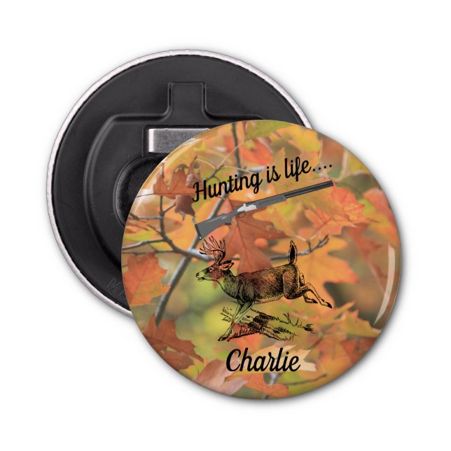 Hunting Life Shotgun Running Whitetail Buck Deer Bottle Opener (Front)