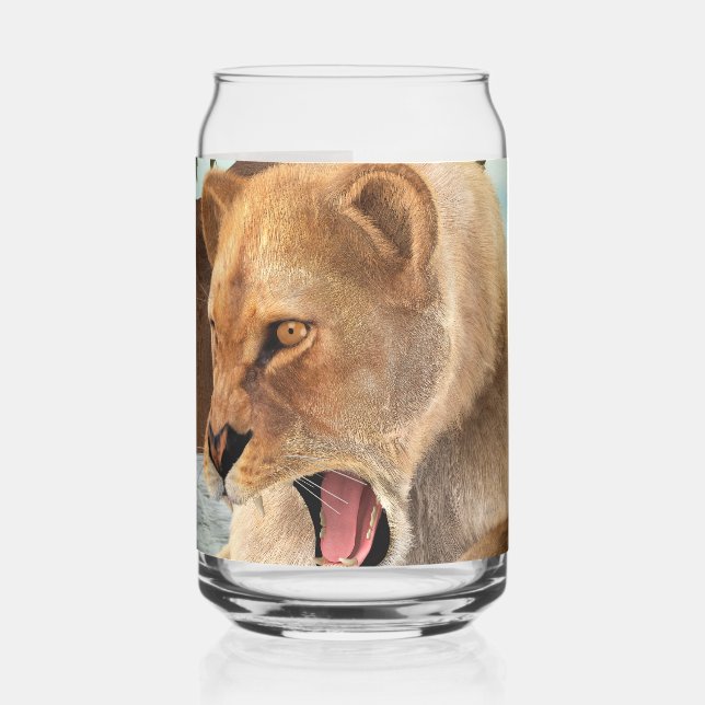 Hunting Lioness Can Glass (Left)