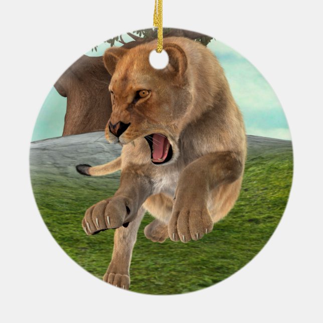 Hunting Lioness Ceramic Ornament (Back)