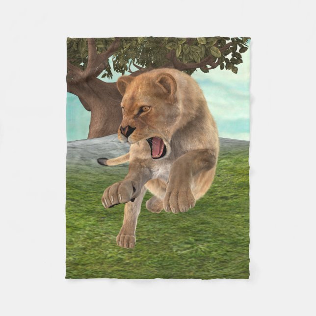 Hunting Lioness Fleece Blanket (Front)