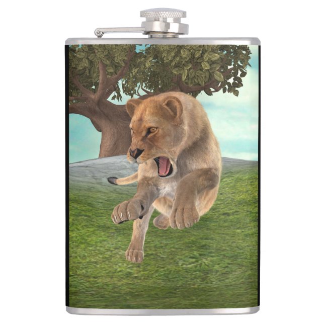 Hunting Lioness Hip Flask (Front)
