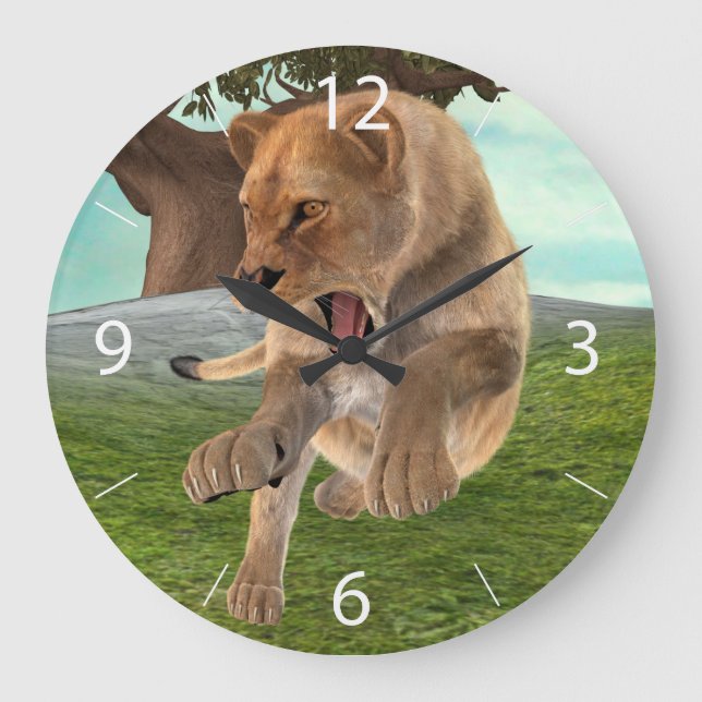 Hunting Lioness Large Clock (Front)