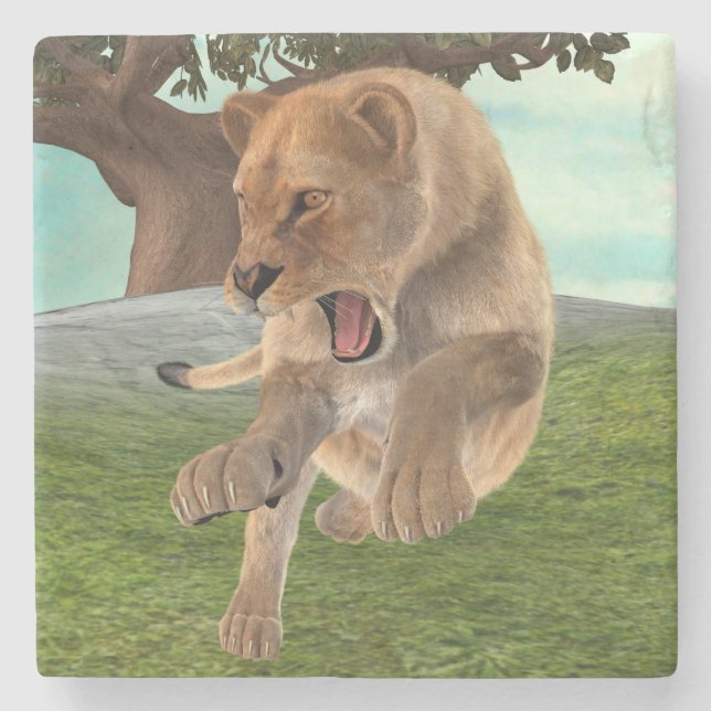 Hunting Lioness Stone Coaster (Front)