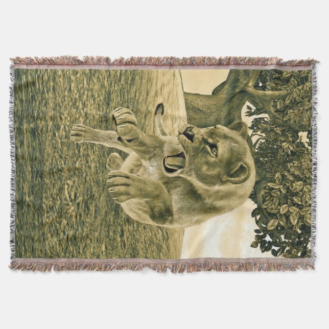 Hunting Lioness Throw Blanket (Front)