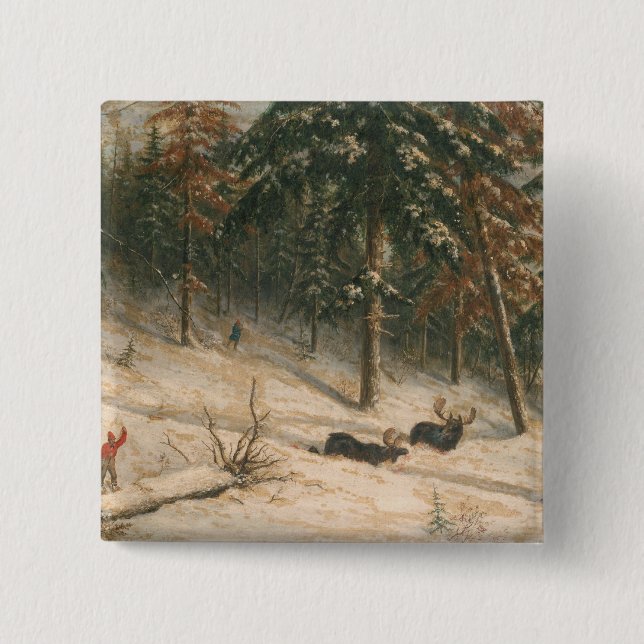 Hunting Moose 15 Cm Square Badge (Front)