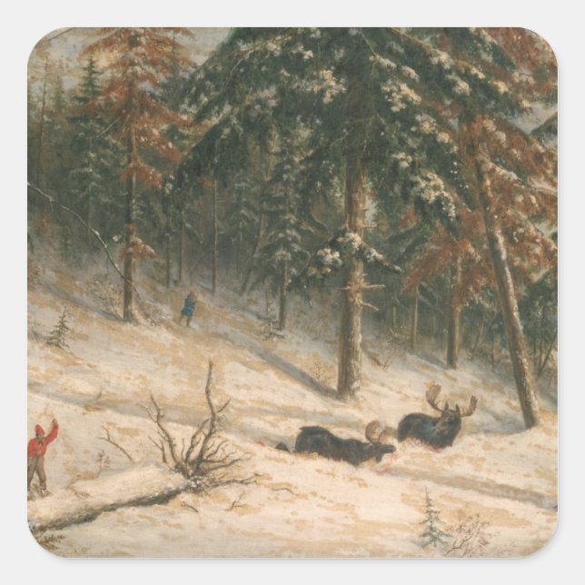 Hunting Moose Square Sticker (Front)