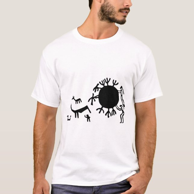 Hunting Petroglyphs - Prehistoric People Animals T-Shirt (Front)