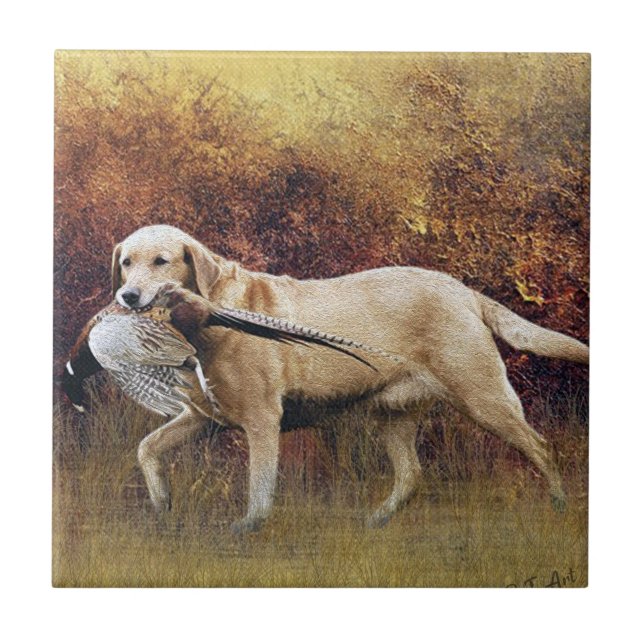 Hunting pheasant, Autumn Tapestry Metal Print Coff Ceramic Tile (Front)