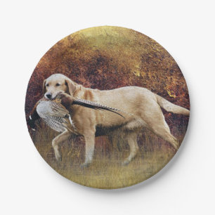 Hunting pheasant, Autumn Tapestry Metal Print Coff Paper Plate