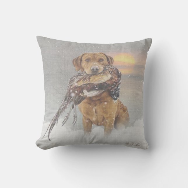Hunting pheasant in winter tapestry poster acrylic cushion (Front)