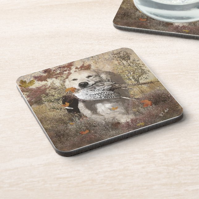 Hunting pheasant ,  tapestry poster acrylic print  coaster (Left Side)