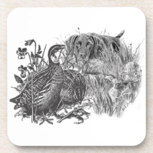 Hunting quail with hunting dog coaster