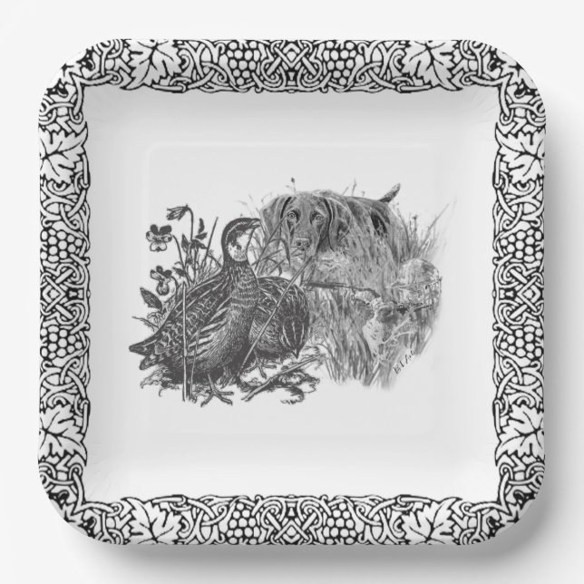 Hunting  quail with hunting dog     paper plate (Front)