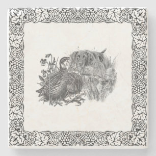 Hunting quail with hunting dog stone coaster