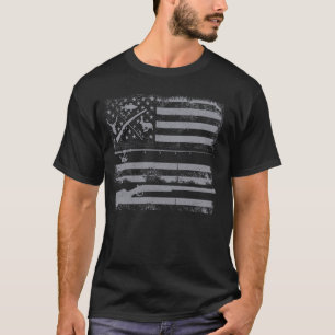 Hunting Rifle and Fishing Rod American Flag Gun Hu T-Shirt