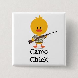 Hunting Rifle Camo Chick Button
