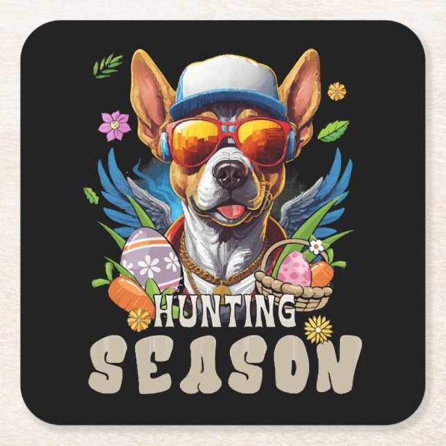 Hunting Season Deer Easter Egg Square Paper Coaster (Front)