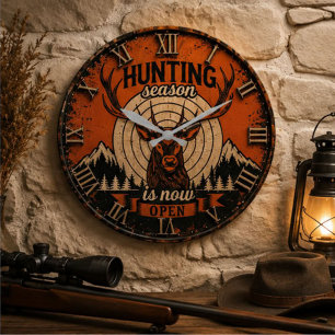 Hunting Season Is Now Open Hunter Cabin Large Clock