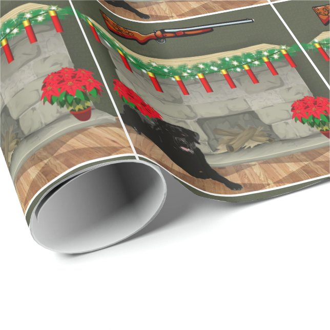 Hunting Shotgun Shells Fireplace and Dog Christmas Wrapping Paper (Roll Corner)