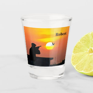 Hunting Silhouette Bird Sunset Personalised Shot Glass
