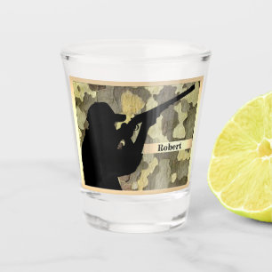 Hunting Silhouette On Camo Print Personalised Shot Glass