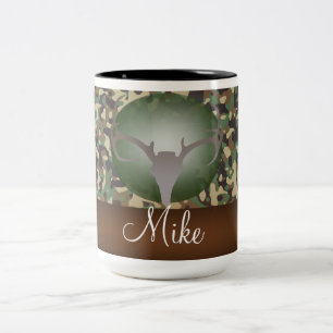 Hunting Theme Deer Antlers Green Speckled Camo Mug