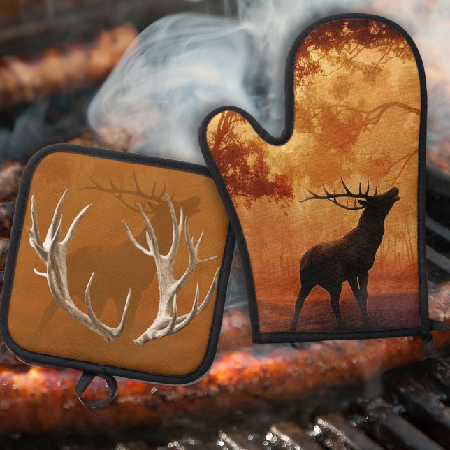 Hunting Themed Antlers Wildlife Oven Mitt & Pot Holder Set (Creator Uploaded)