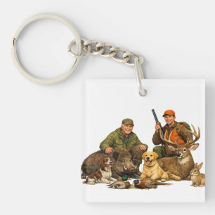Hunting trophies with dogs outdoor hunter gift key ring