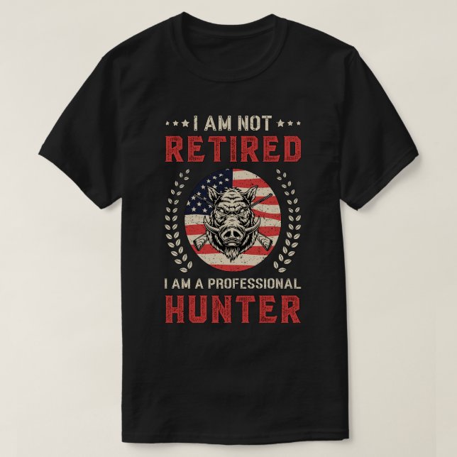 Hunting Wild Boar American Flag Hunter Retro  T-Shirt (Design Front)