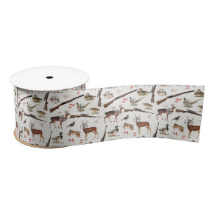 Hunting Wildlife Outdoorsman Pattern Satin Ribbon
