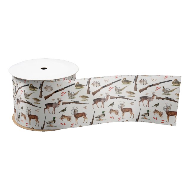 Hunting Wildlife Outdoorsman Pattern Satin Ribbon (Spool)