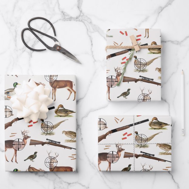 Hunting Wildlife Outdoorsman Pattern Wrapping Paper Sheet (Front)