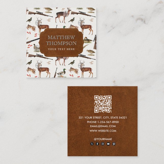 Hunting Wildlife Outdoorsman QR Code Social Media Square Business Card (Front/Back)