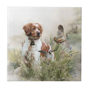 Hunting with a Brittany dog, Art  Ceramic Tile