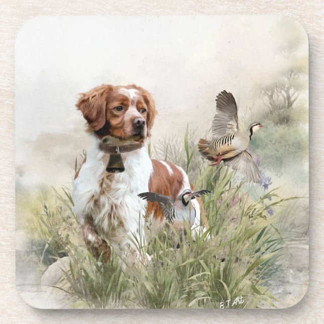 Hunting with a Brittany dog, Art  Coaster (Front)
