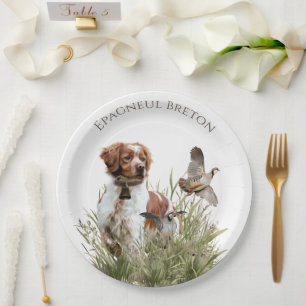 Hunting with a Brittany dog, Art  Paper Plate