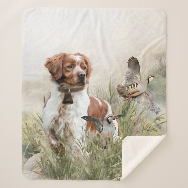Hunting with a Brittany dog, Art  Sherpa Blanket (Front)