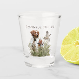 Hunting with a Brittany dog, Art Shot Glass