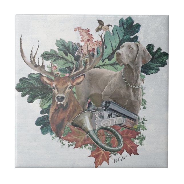 Hunting with a Weimaraner, "Grey Ghost"     Ceramic Tile (Front)