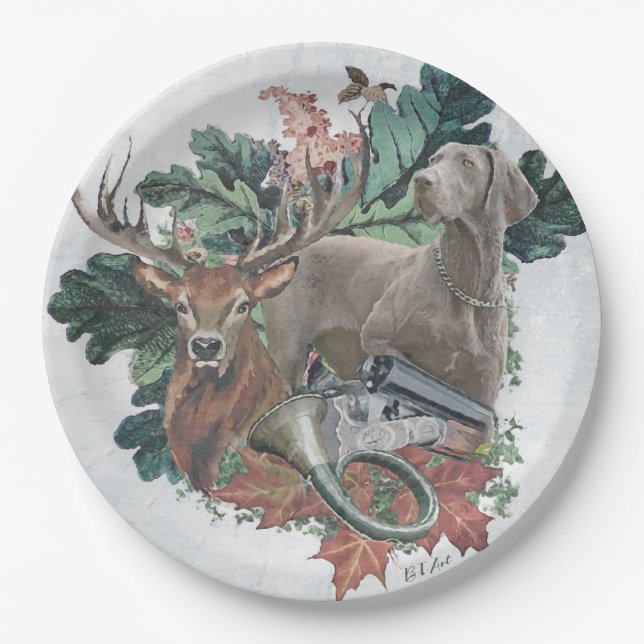Hunting with a Weimaraner, "Grey Ghost"    Paper Plate (Front)