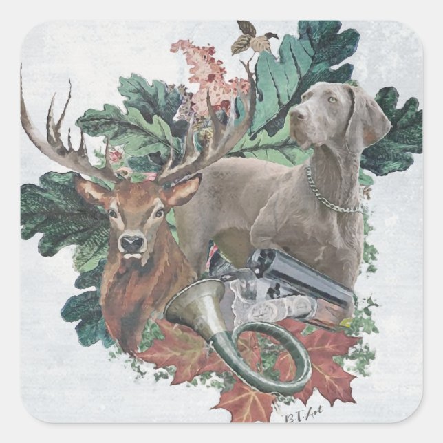 Hunting with a Weimaraner, "Grey Ghost"     Square Sticker (Front)