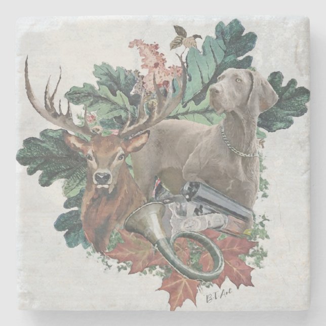 Hunting with a Weimaraner, "Grey Ghost"    Stone Coaster (Front)