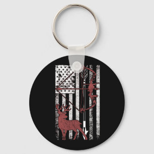 Hunting with American Flag Bow Hunting Key Ring