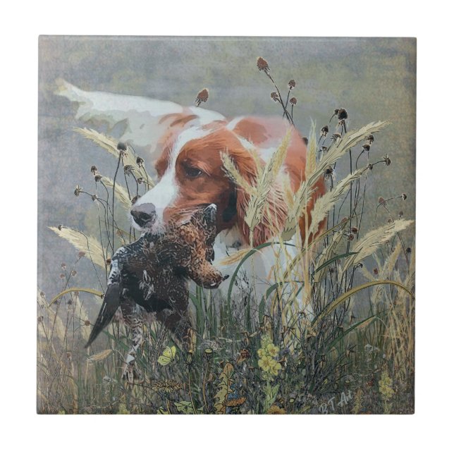 Hunting with Epagneul Breton   Ceramic Tile (Front)