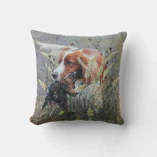 Hunting with Epagneul Breton Throw Pillow