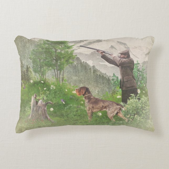 Hunting with German Wirehaired Pointer  Tapestry P Decorative Cushion (Front)