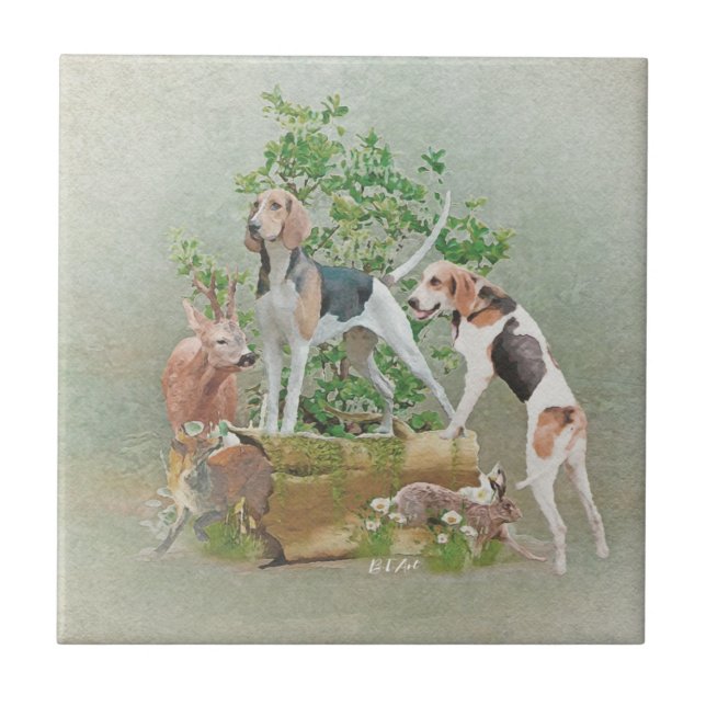 Hunting with hounds  ceramic tile (Front)