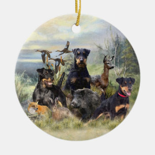 Hunting with Jagdterriers , Art  Ceramic Ornament